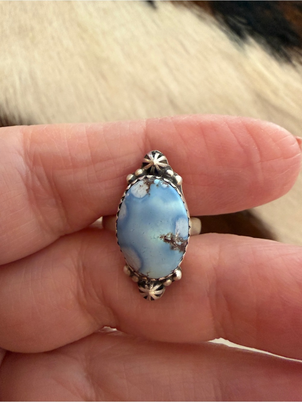 ❤️ Golden Hills Turquoise Adjustable Southwestern Ring Matte Brushed Sterling - Picture 9 of 14
